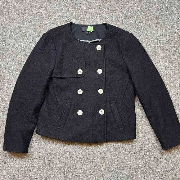 J. Crew Double Breasted Boiled Wool Black Cropped Boxy Jacket Size X-Small - Picture 1 of 7